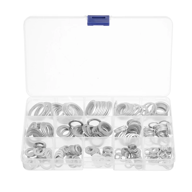 

280Pcs/Set Aluminum Washers Round Metal Sealing Washer Gasket Plain Washer Flat Gasket Rings With Box Hardwares Accessories