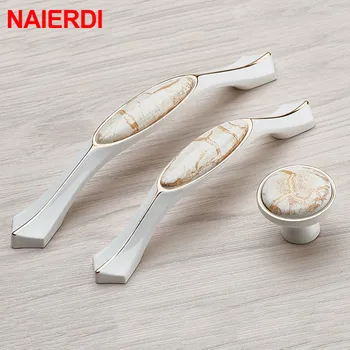 NAIERDI Ceramic Cabinet Handles Zinc Alloy Door Kitchen Knobs Cabinet Pulls Black Drawer Knobs Furniture Handle