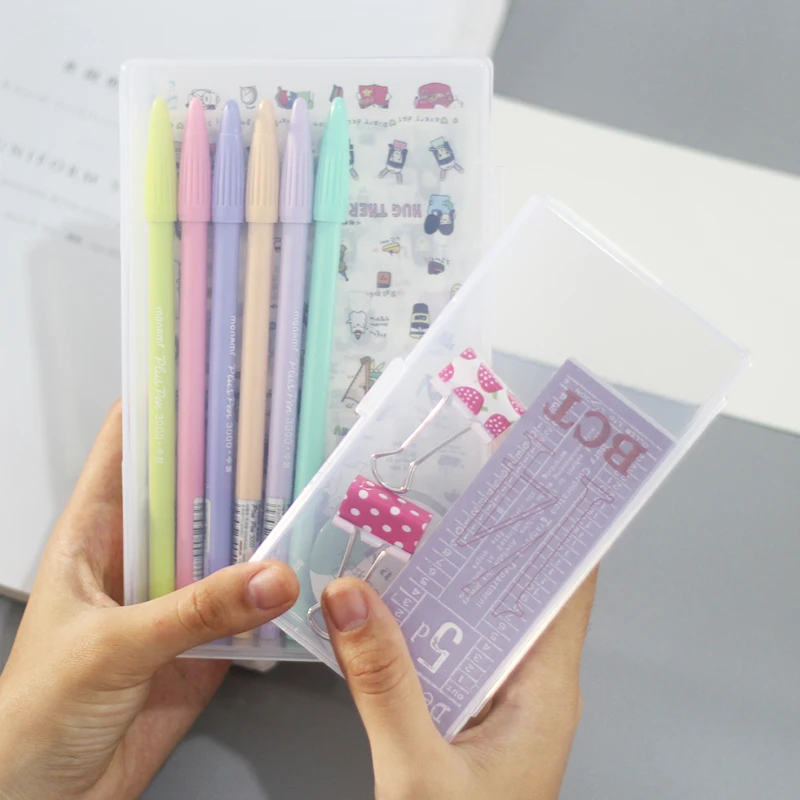 Transparent PP Food Grade Desktop Organizer Pencil Box Storage Box Classification School Office Stationery 1 Pcs
