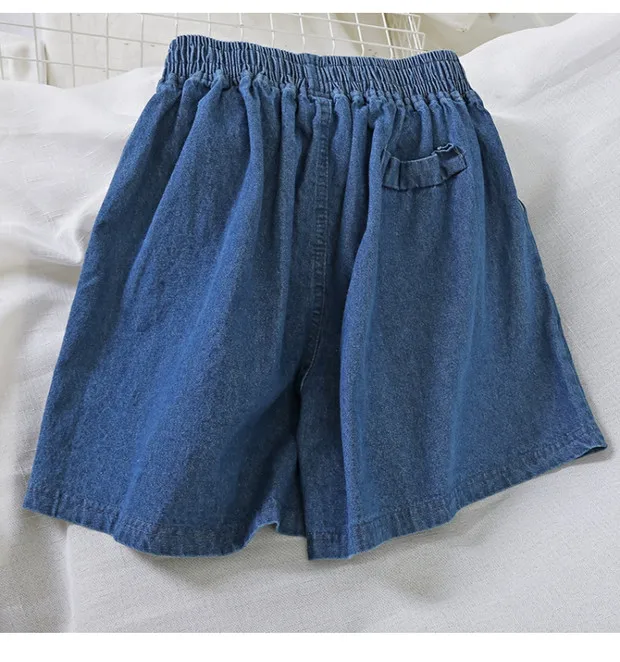 denim women shorts wide leg solid blue casual girl sweet shorts all match preppy style fashion shorts top quality