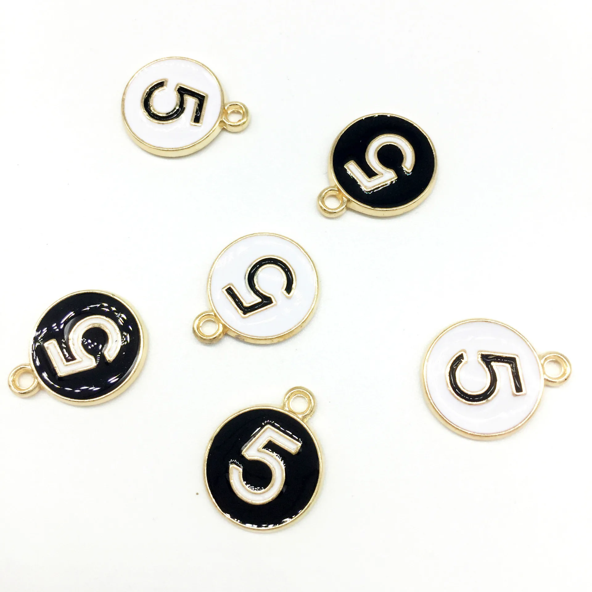 10pcs/lot Oil Drop Round Shape Enamel Charms Pendant Rhinestone Number 5 DIY Bracelets Floating Jewelry Accessories XL527 | Украшения и