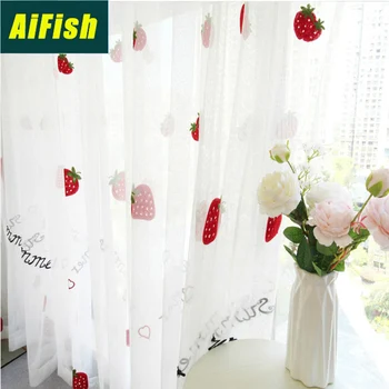 

Fruit Strawberry Embroidered Curtains For Children's Bedrooms Transparent Tulle Windows Balcony Living Room Curtains X- M231-4