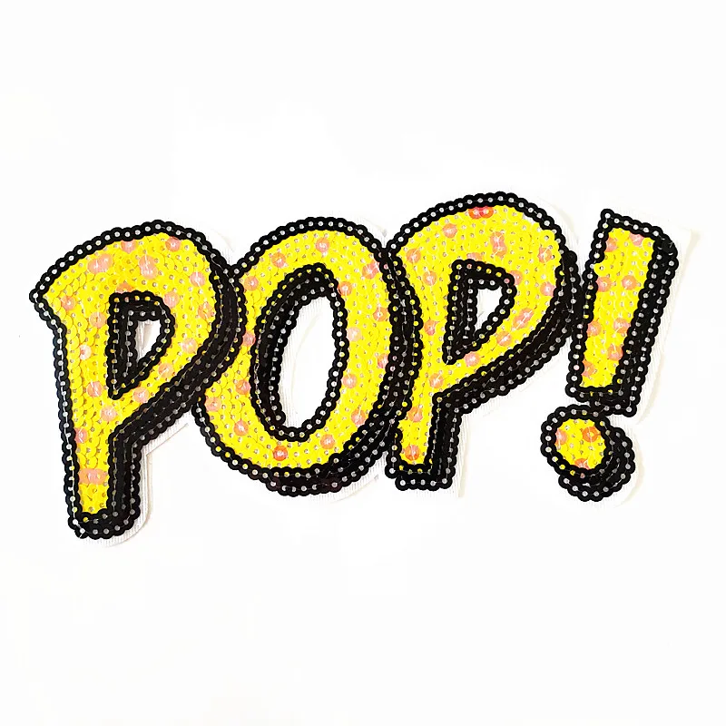 

Letters Patches For Clothing Luxury Yellow Sequins Patch Strange Things Sequined Stickers Clothes Large Biker Badge Christmas