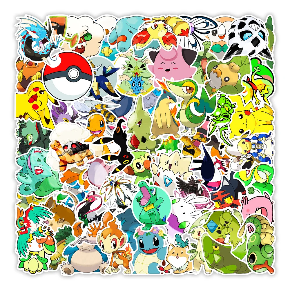 Pokemon Cartoon Adesivos, Pequeno Animal, Q Version, Pikachu, Elf  Decoração, Carro elétrico, Copa de água, impermeável Kawaii Adesivos,  100Pcs - AliExpress