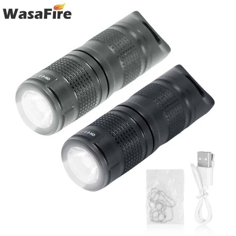 

Wasafire Waterproof Led Flashlight Super Mini Keychain Torch Lamp USB Rechargeable Pocket Light Linterna for Camping Hunting