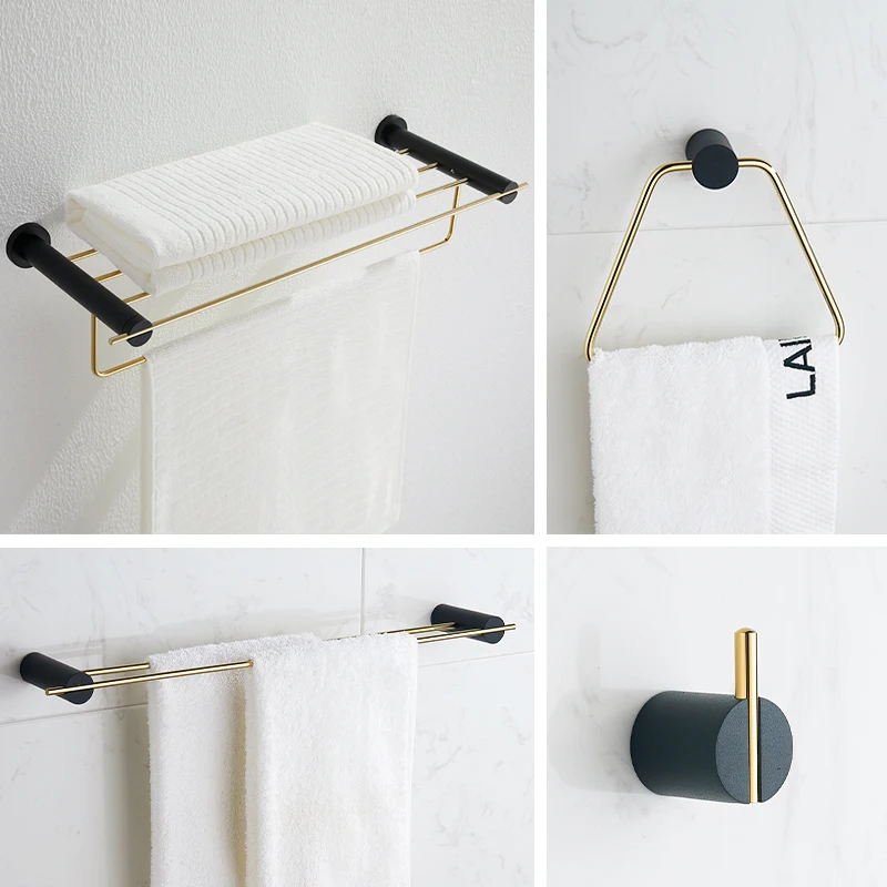 

Bathroom Hardware Set Gold and Black Towel Rack Paper Holder Towel Hanger Corner Shelf Toilet Brush holder Bathroom Accessories