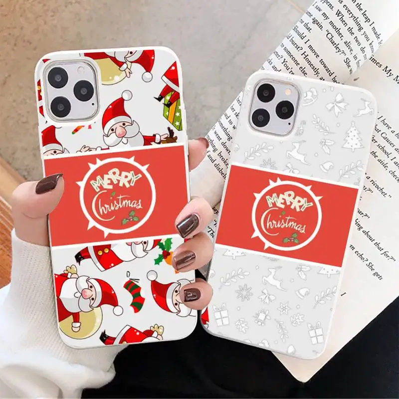 

Merry Christmas Santa Claus Phone Case Candy Color for iPhone 6 7 8 11 12 s mini pro X XS XR MAX Plus