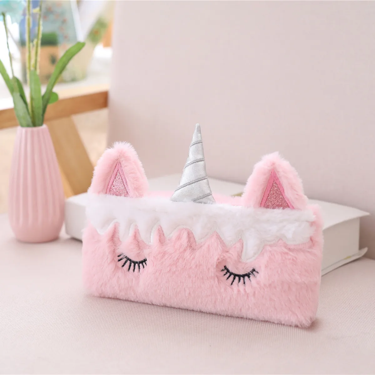 Creative Kawaii Unicorn Plush Coin Purse Soft Cartoon Animal Pencil Case Lovely Unicornio Gift Bag for Girls Kids Children - Цвет: Зеленый