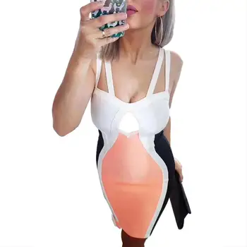 

2019 Summer Fashion Women Bandage Dress Spaghetti Strap Sexy Pink Bodycon Bandage Women Dress Cut Out Party Night Club Dress