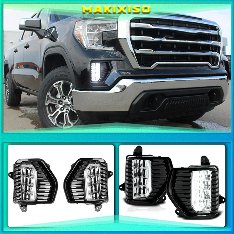 

1 Pair Car LED Fog Light DRL Lamp w/ Bezel Cover Wiring Set For GMC Sierra 1500 2019-2020 Headlight Driving Fog light