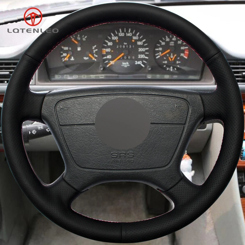 LQTENLEO черный чехол рулевого колеса автомобиля из натуральной кожи для Mercedes Benz W210 E