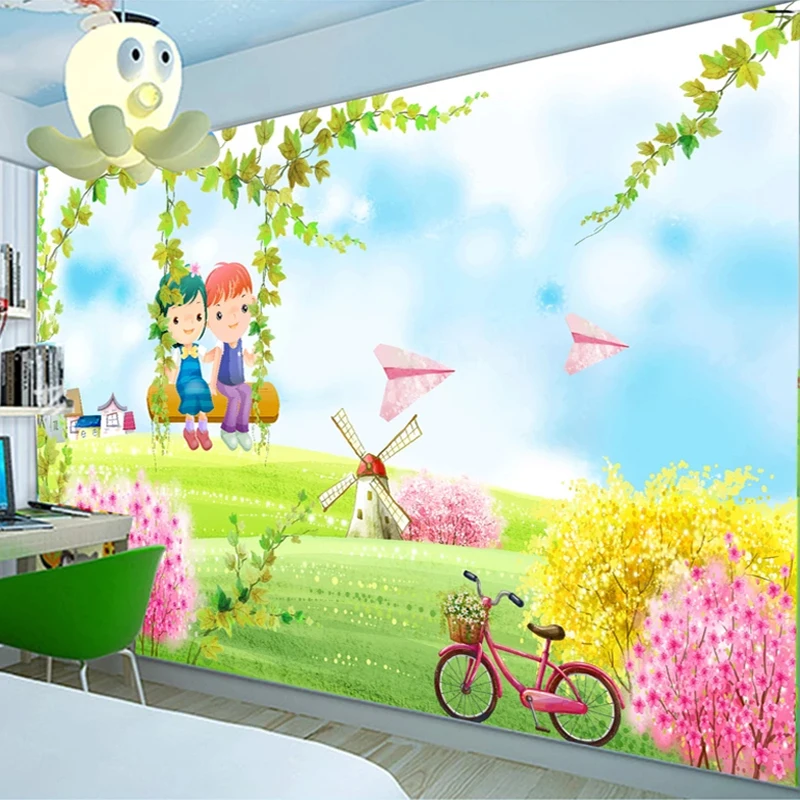 Custom Mural Hand Painted House Tree Leaf Cartoon Landscape Photo Wallpaper For Kids Room Boy Girl Bedroom Decor Wall Painting Wallpapers Aliexpress