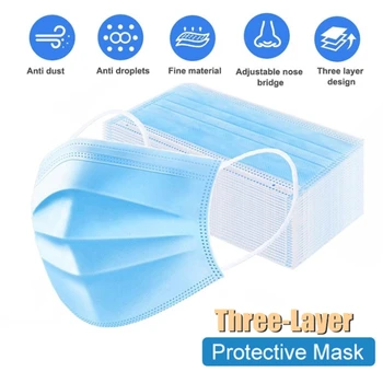 

10Pcs Blue Face Mask Disposable 3-Laye Nonwovens face Mask Anti Fog Haze Dustproof Health Care Earloops Mask Cap Face Mouth Mask