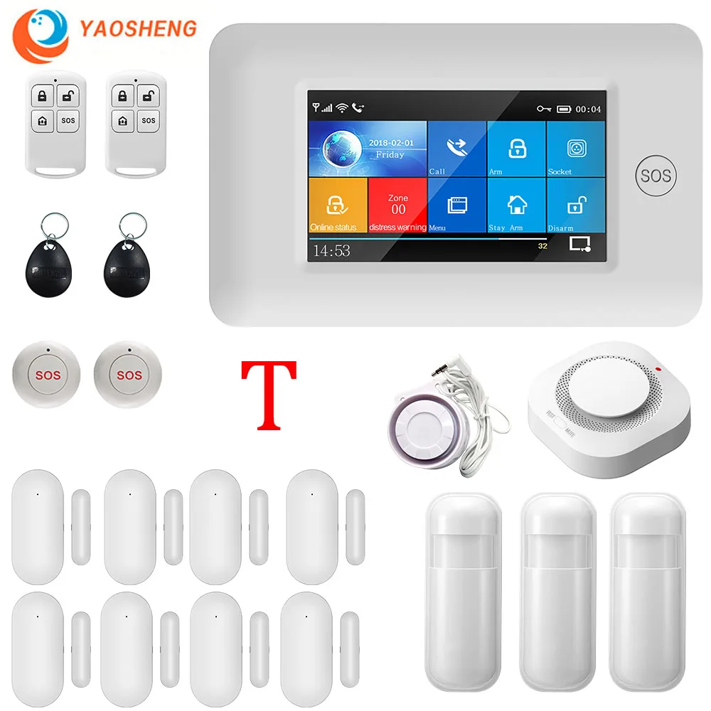Smart Home Security Alarm System Wireless Wifi 433mhz Gsm Alarm 4.3inch Full Touch Color Screen With SOS Siren Smoke Detector