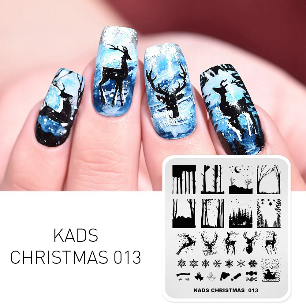 KADS 18 дизайн ногтей штамповки пластины Рождество и Хэллоуин стиль дизайн ногтей штамп изображения трафаретные гвозди инструмент для маникюра - Цвет: CHRISTMAS 013