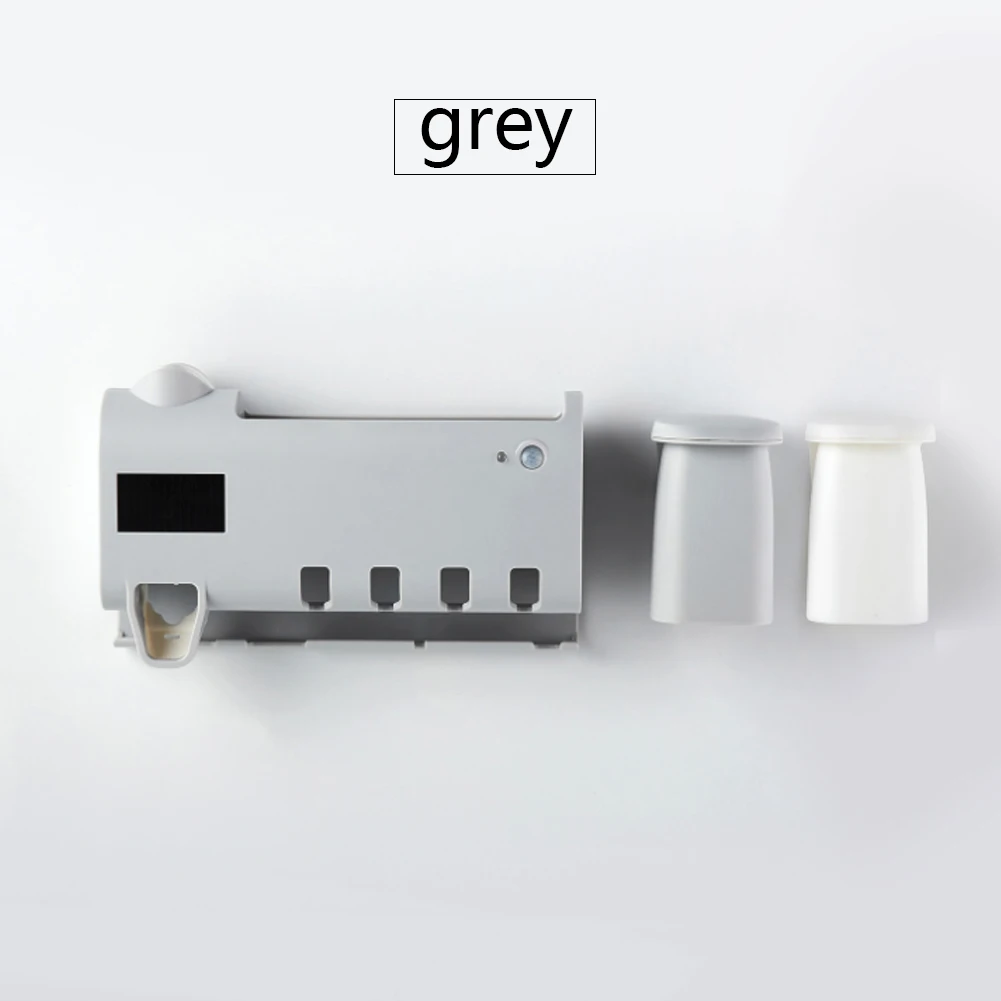 Light Grey Светодиодный ультрафиолетовая зубная щетка стерилизатор Автоматический Диспенсер зубной пасты с инфракрасной индукцией солнечной зарядки с двумя чашками A22 - Color: Light Grey