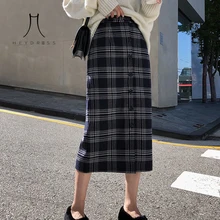 Heydress Ретро Женские клетчатые юбки женские прямые кашемировые осенние зимние юбки женский эластичный пояс юбки