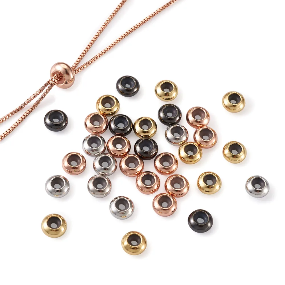 100pcs Rubber Brass Beads Multicolor Slider Beads Rondelle Stopper Beads for Bracelet Necklace Jewelry Making 7.5x4mm Hole:1.2mm