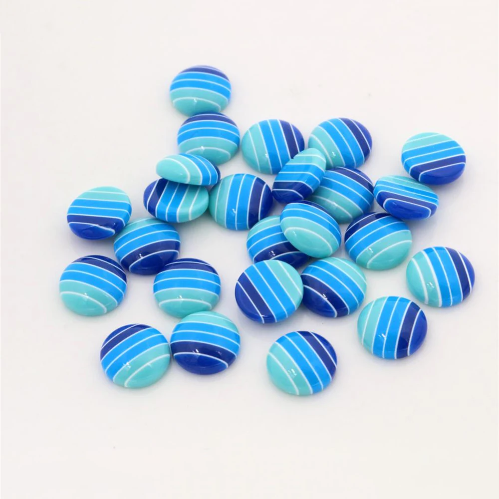 

New Fashion 40pcs 12mm White Blue Colors stripe Style Flat back Resin Cabochons Fit 12mm Cameo Base Cabochons-W3-17