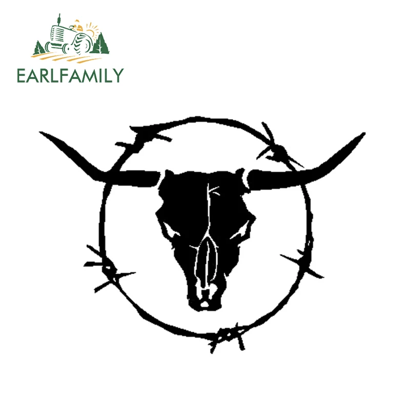 

EARLFAMILY 13cm X 13cm Car Styling Vinyl Decal Longhorn Bull Skull Barb Wire Cow Country Trailer Sticker Black/Silver