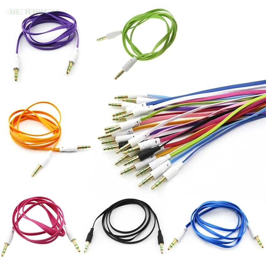 1M Flat Noodle 3 5mm Jack Male to Male Stereo Aux Audio Cable For Car Smart Phone PC MP3 MP4 Headphone Speaker Wire Cord 1000pcs