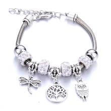 10 шт./лот Стрекоза Сова жизнь дерево форма браслет ювелирные изделия Серебряный Омар Пряжка браслет-цепочка змея браслет из бисера Подходит для ювелирных изделий