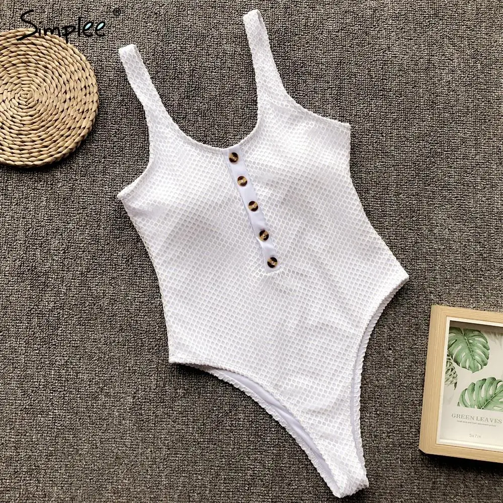 Simplee сексуальный сетчатый белый цельный бикини женский на пуговицах Женский