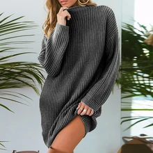 Модный Повседневный свитер с круглым вырезом, свободный трикотажный свитер с длинными рукавами, топы средней длины, свитер большого размера