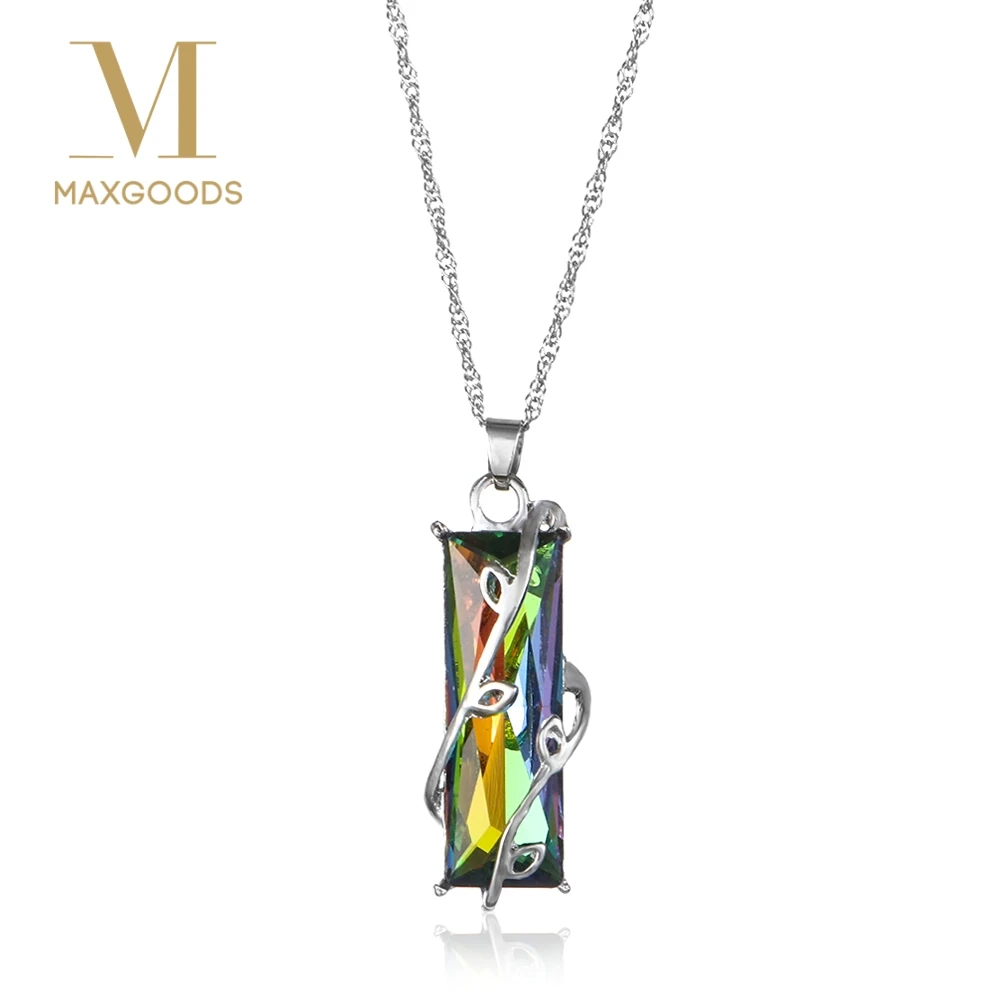 

Rainbow Crystal Pendant Necklace For Women Rhinestone Square Pendant Necklace Jewelry