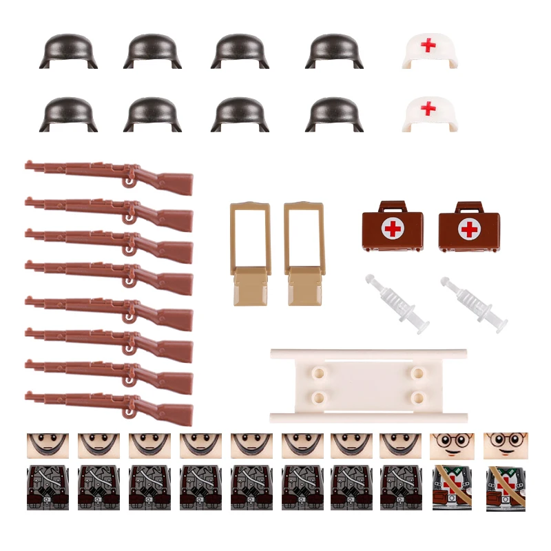 Военные немецкие фигурки WW2 шлем солдаты оружие строительные блоки армейские