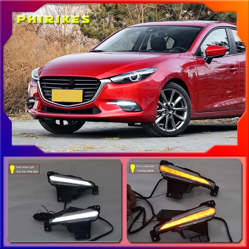 

Daytime Running Light For Mazda 3 Mazda3 Axela 2017 2018 LED DRL Fog lamp Daylight with yellow Signal style relay