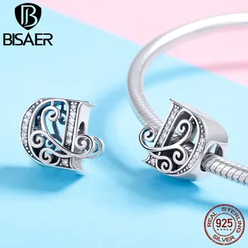 

BISAER jewelry 925 silver Zircon Letter D Alphabet handmade beads for bracelet DIY Accessories Jewelry for Name Gift HVC030-D