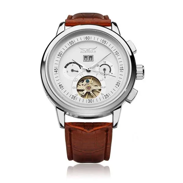 JARAGAR бренд автоматические механические Tourbillon маховик кожа часы Подарочная коробка Relogio relegs новинка
