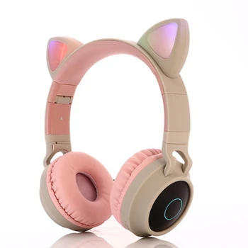 

Cat Ear Bluetooth Headphones Head Mounted Wireless Foldable Bluetooth 5.0 LED Light Mic Stereo Headphones