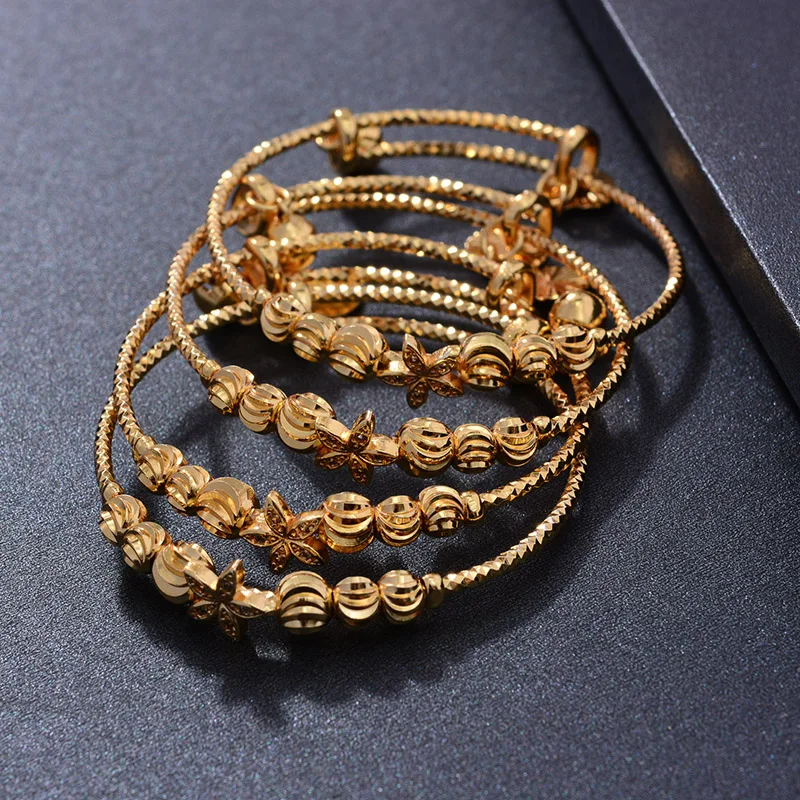 24k 4pcs Ethnic Gold Color Bangle For Girls/baby/kids Charm Gypsophila