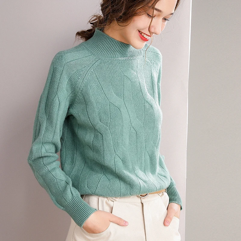 Smpevrg pure wool women sweater female pullover long sleeve turtleneck pullover women sweater pull femme jumper knitted top