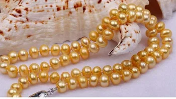 

7-8mmAA golden oblate pearl necklace beads natural freshwater dyeing products