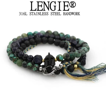 

Handmade Natural Stone Bracelet 6MM Lava Beaded Stainless Steel Spartan Multi-layer Bracelet For Men Women Lovers Jewelry Gifts