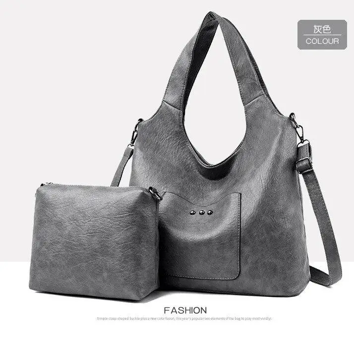 2 шт., женская сумка, набор, сумки-мессенджеры, дамская модная сумка на плечо, Дамская кожаная повседневная женская сумка-шоппер Sac Femme - Цвет: Серый