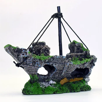

Decorative Rocks Ship Resin Fishing Shipwreck Boat Aquarium Ornament Plastic Decoration Plant for Fish Tank Accessories