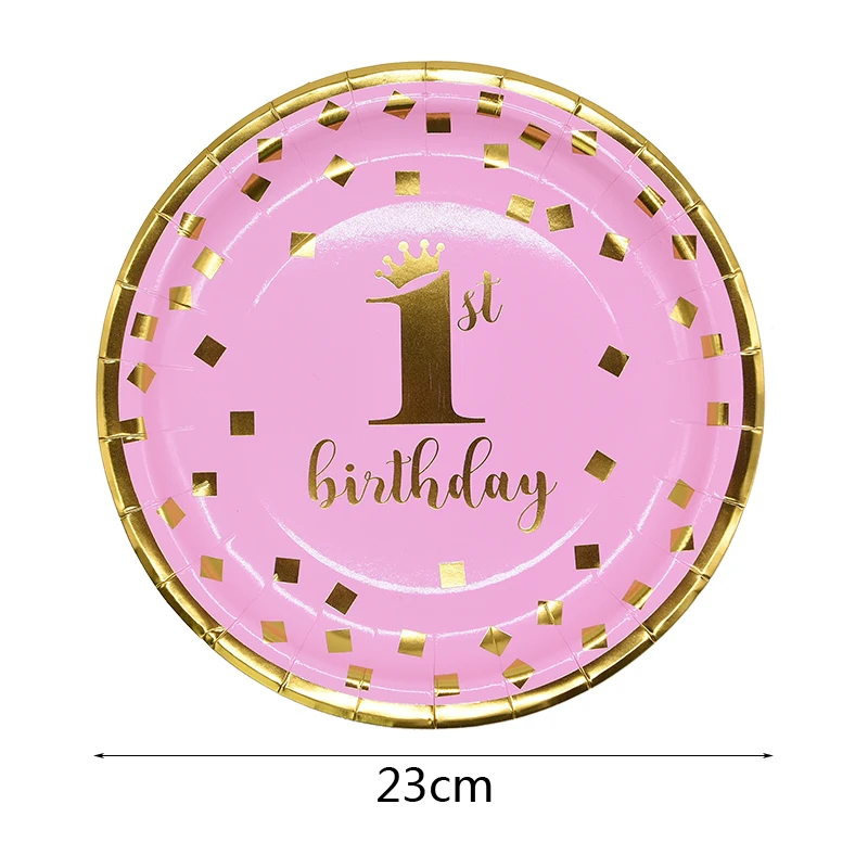 8pcs 23cm plate P Одноразовая посуда для маленьких мальчиков и девочек на 1-й день рождения, розовый и синий цвета, салфетка для чашек - Цвет: 8pcs 23cm plate P
