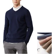 Красивый повседневный мужской свитер с v-образным вырезом, Мужской Хлопковый пуловер с длинным рукавом, верхняя одежда, одноцветная Вязанная одежда