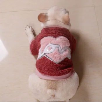 

Pet Cat Dog Sweater Fleece-lined Cold-proof Warm Two-legged Clothes Love Pattern Pet Dog Autumn and Winter Clothes