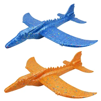 

2Pcs Hand Throwing Pterosaur Foam Aircraft Double Hole Flat Flying Roundabout Special Effects DIY Model Toy 709(Blue+Orange)