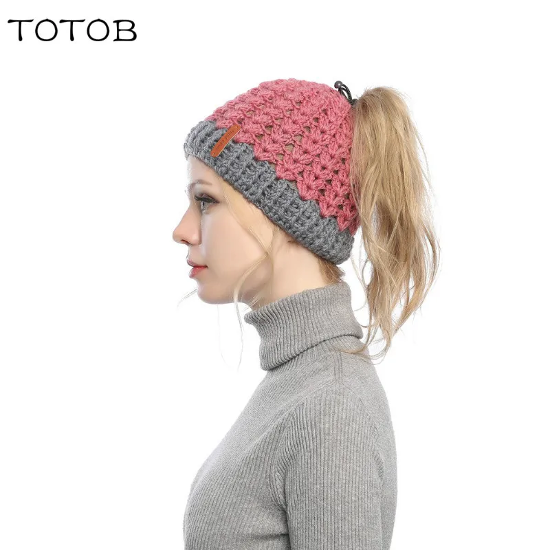 Europe, America, autumn and winter, new, matching, hole, cap, cap, empty top, knitted wool cap, ponytail cap, warm hat