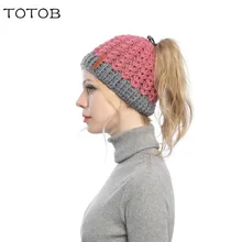 Europe, America, autumn and winter, new, matching, hole, cap, cap, empty top, knitted wool cap, ponytail cap, warm hat