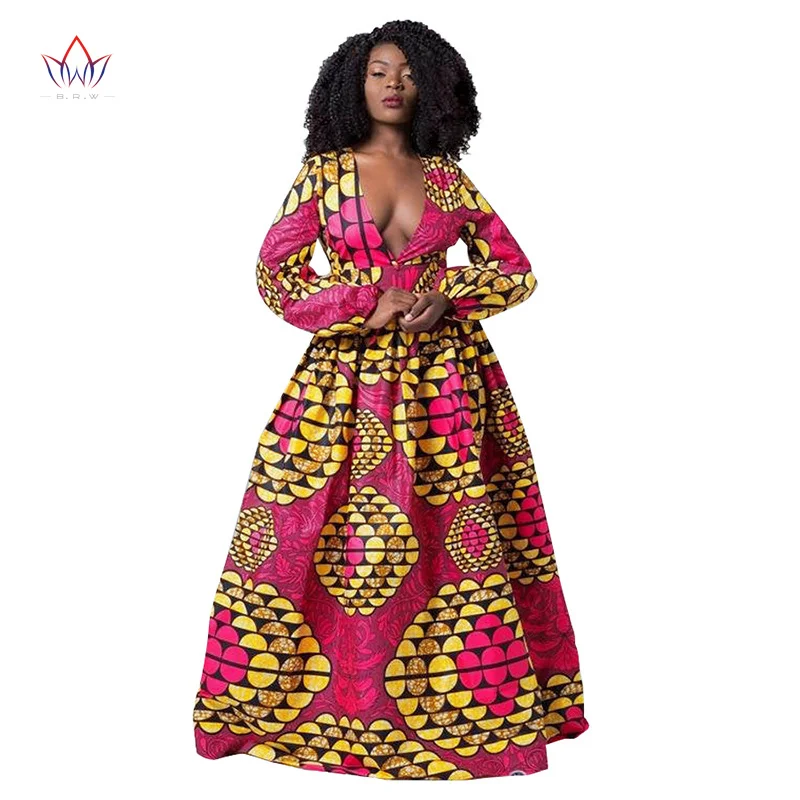 Полиэстер новые Aafrican платья для женщин Базен стиль Femme африканская одежда изящная леди принт воск размера плюс вечерние платья WG129 - Цвет: 1