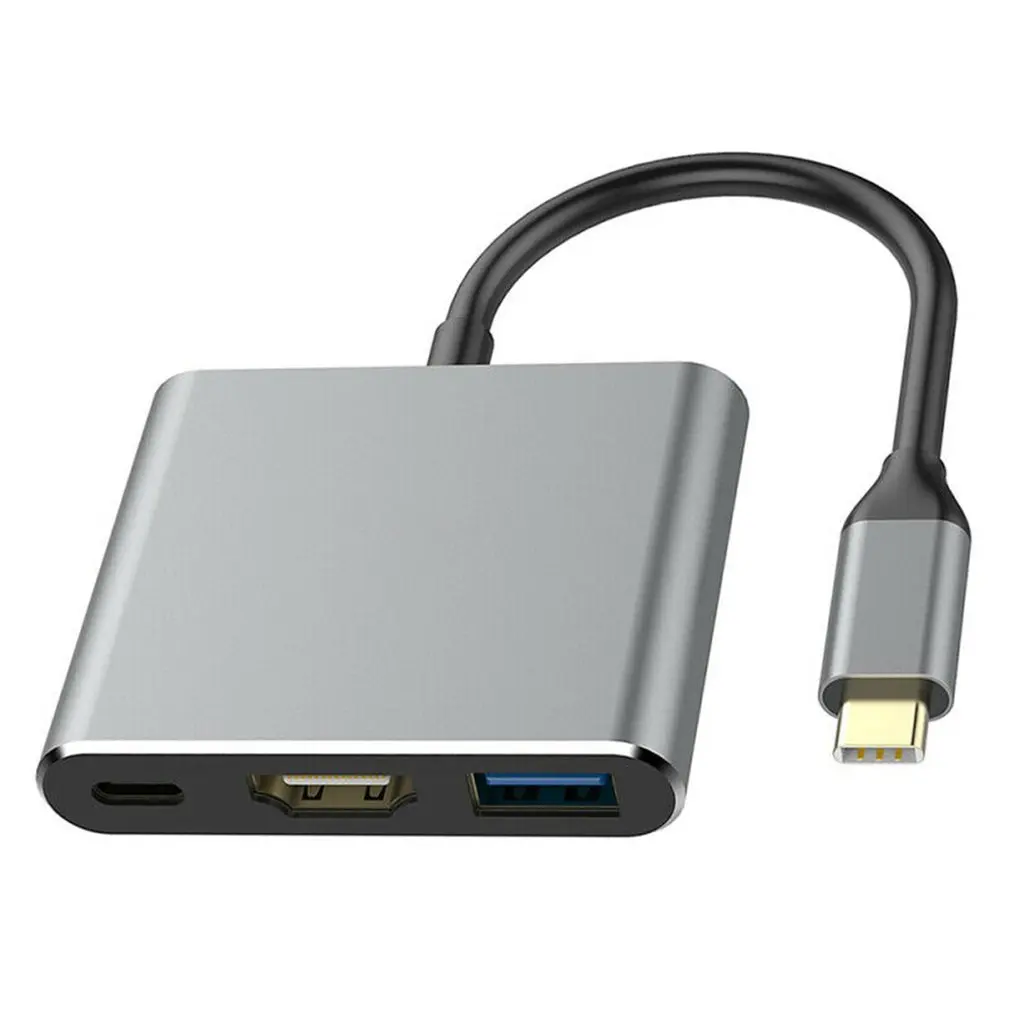 Gray Премиум type C USB 3,1-Usb-C 4K HDMI USB 3,0 кабель-адаптер 3 в 1 концентратор для компьютера портативный бытовой Кабель-адаптер - Цвет: Gray