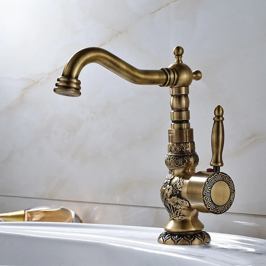 Brass old bathroom kunka carving faucet faucet faucet 360 round single handle faucet mixer