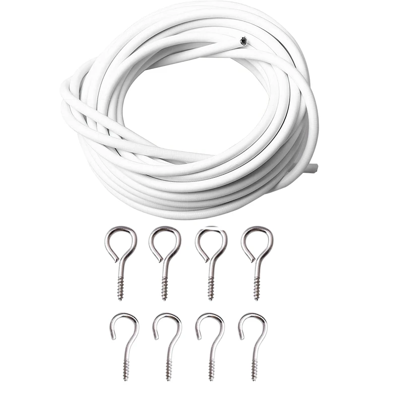 

NEW-Curtain Wire and Hooks Set, 3 Meters Net Curtain Wirewith 8Pcs Screw-in Hooks for Net Curtain Rod